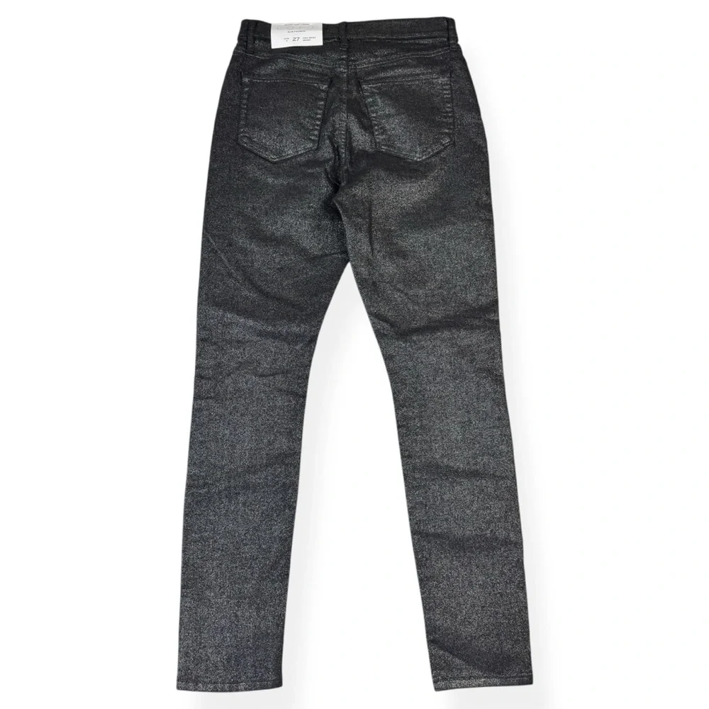 LOFT High Rise Skinny Jeans‎ Womens 4 Black Silver Shimmer Pockets Stretch NWT